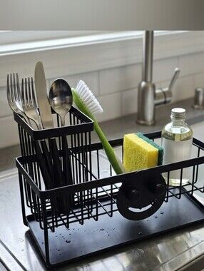 Black Metal Sink Caddy Organizer with Smiley Face. Kitchen Sink Metal Organizer.